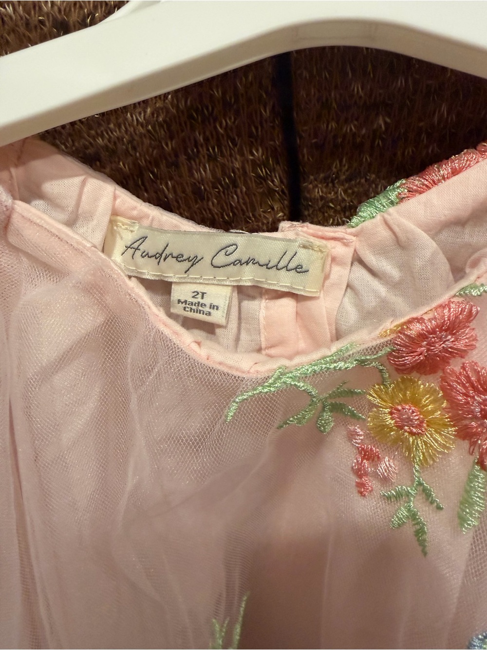 Girls Pink Embroidered Tulle Party Dress - Picture 5 of 8